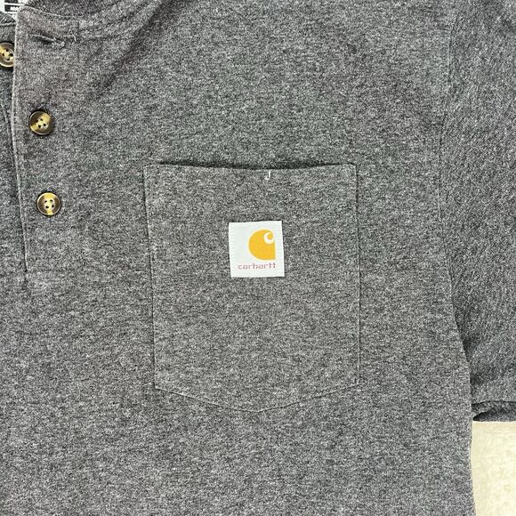 Carhartt Mens M Henley T-Shirt Pocket Tee 3 Buttons Casual Blue Gray Cotton - Picture 4 of 12